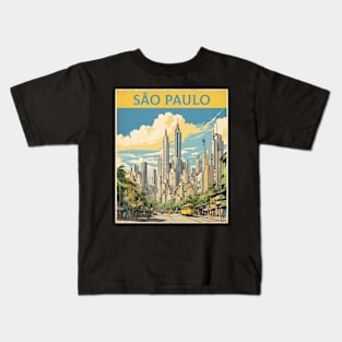 Sao Paulo Brazil Vintage Tourism Travel Poster Kids T-Shirt